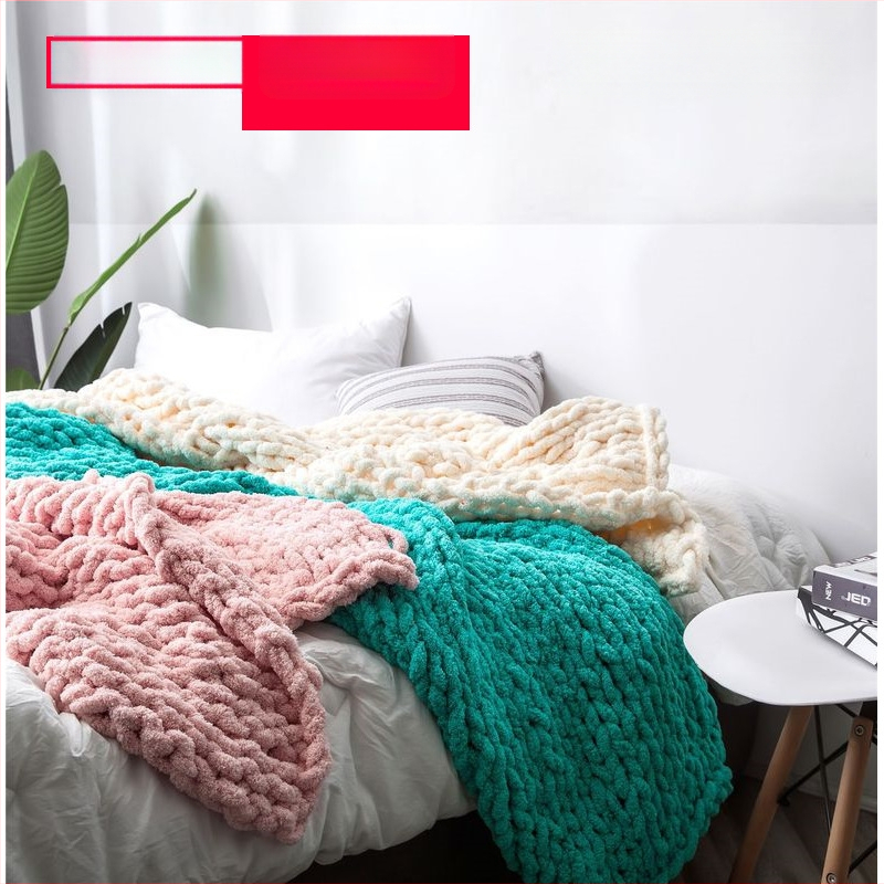 Ръчно изработено дебело вълнено плетено одеяло Phyllis ins, плетено одеяло с шенилна пръчка, одеяло за диван, без ДДС