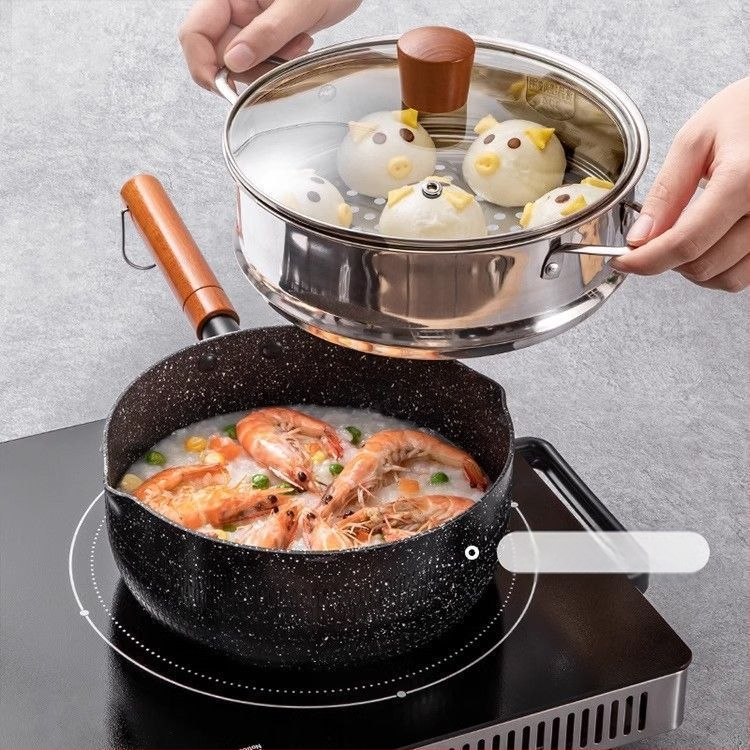 Maifan Stone japanski ravna tava za mlijeko, lonac za bebe, instant rezanci, univerzalna kućna tava s neprianjajućim dnom za kuhanje rezanaca, indukcijsko kuhalo, dodatno glačalo za hranu