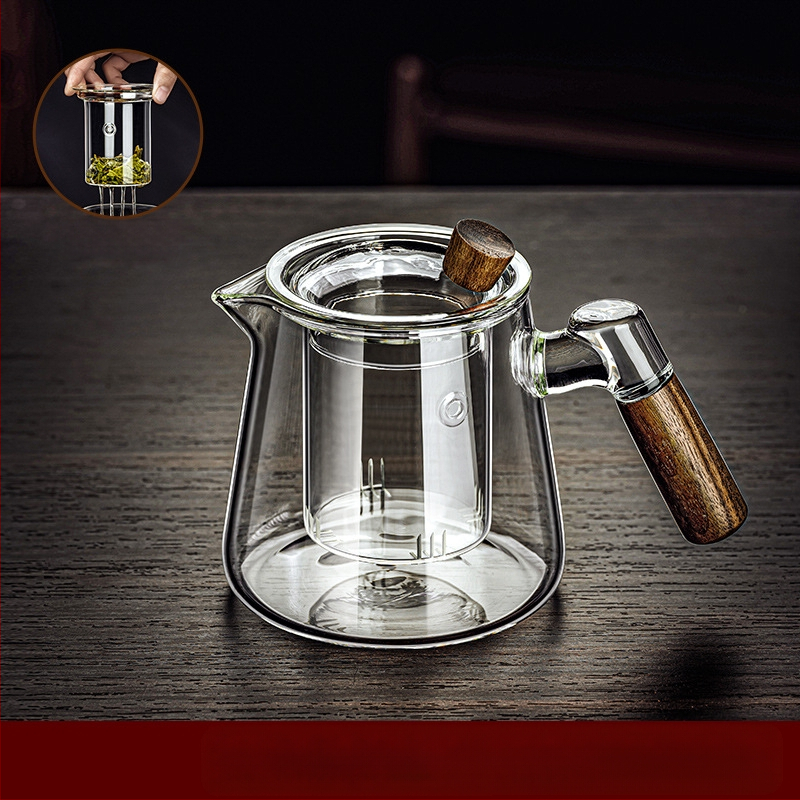 Borosilikaatklaasist pott piaoyi tass kõrge temperatuurikindel teekann tee eraldamine puidust käepide lilleline teekann majapidamises tee valmistamise teekomplekt