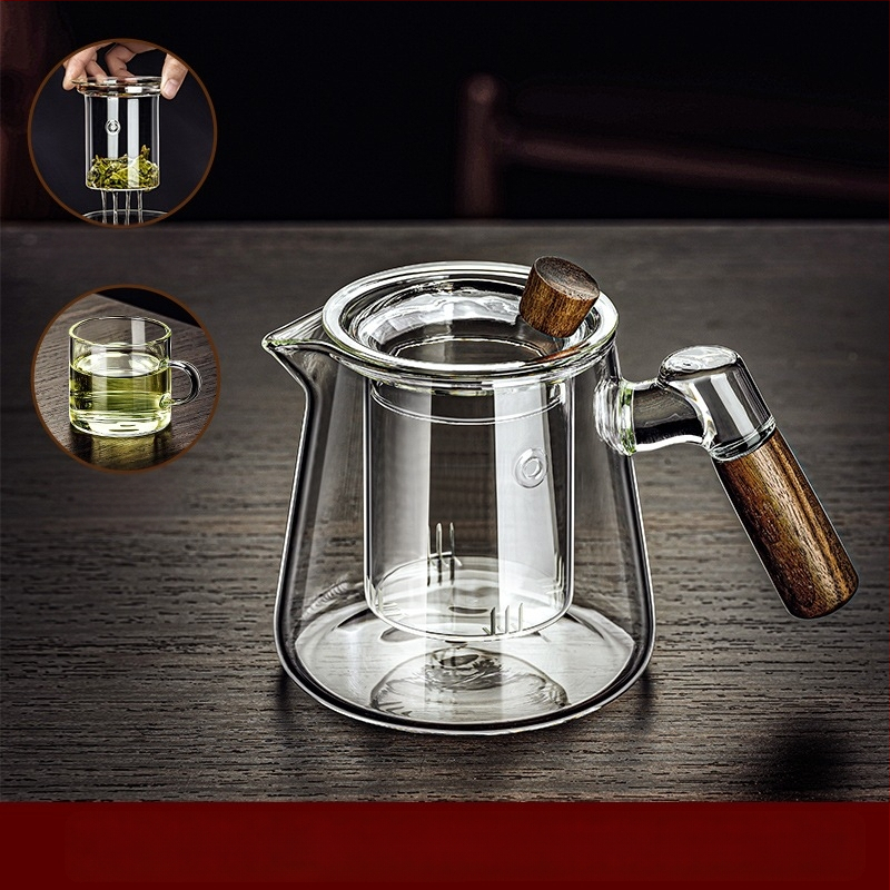 Borosilikaatklaasist pott piaoyi tass kõrge temperatuurikindel teekann tee eraldamine puidust käepide lilleline teekann majapidamises tee valmistamise teekomplekt