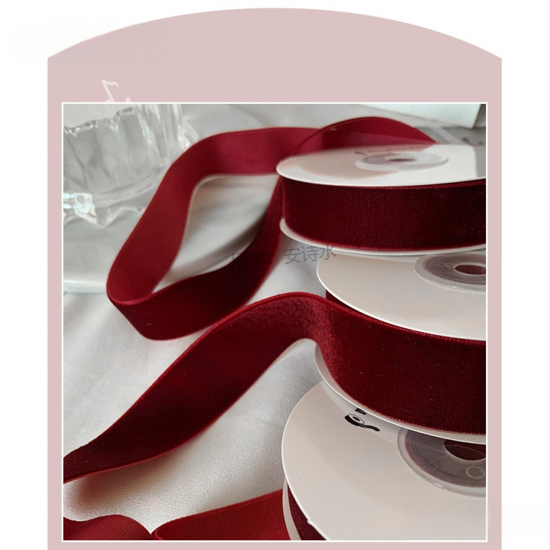 puokštės pakavimas dvipusis aksominis flocking dovanų kaspinas „pasidaryk pats“ rankų darbo vyno raudona juostelė vienpusė kepimo juostelė