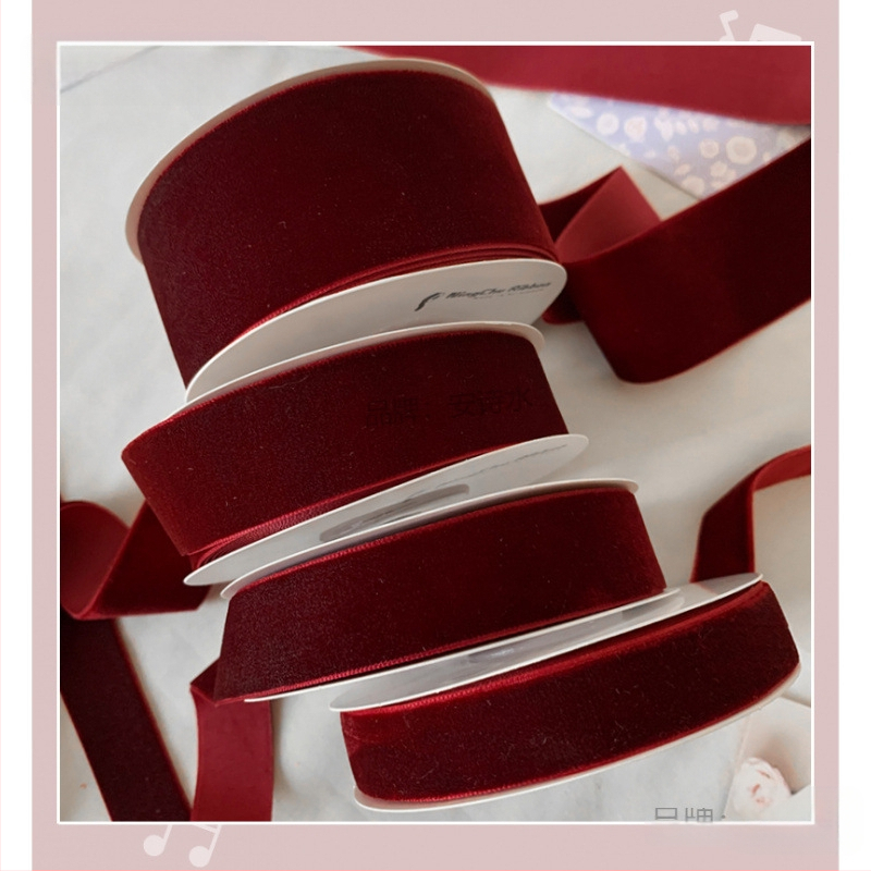 puokštės pakavimas dvipusis aksominis flocking dovanų kaspinas „pasidaryk pats“ rankų darbo vyno raudona juostelė vienpusė kepimo juostelė