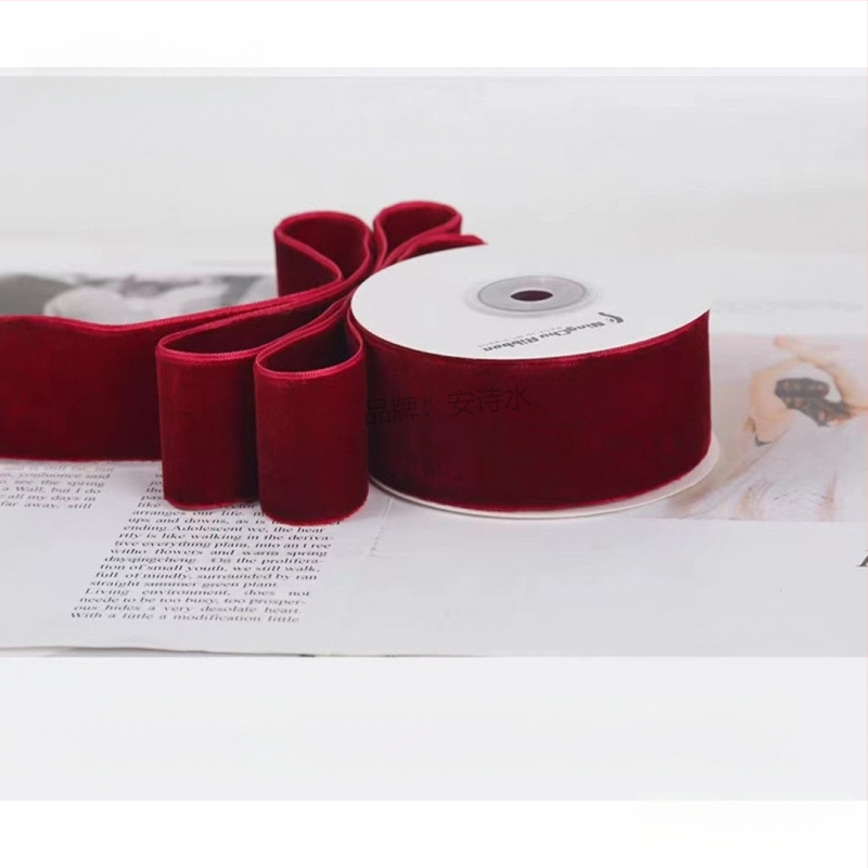 puokštės pakavimas dvipusis aksominis flocking dovanų kaspinas „pasidaryk pats“ rankų darbo vyno raudona juostelė vienpusė kepimo juostelė