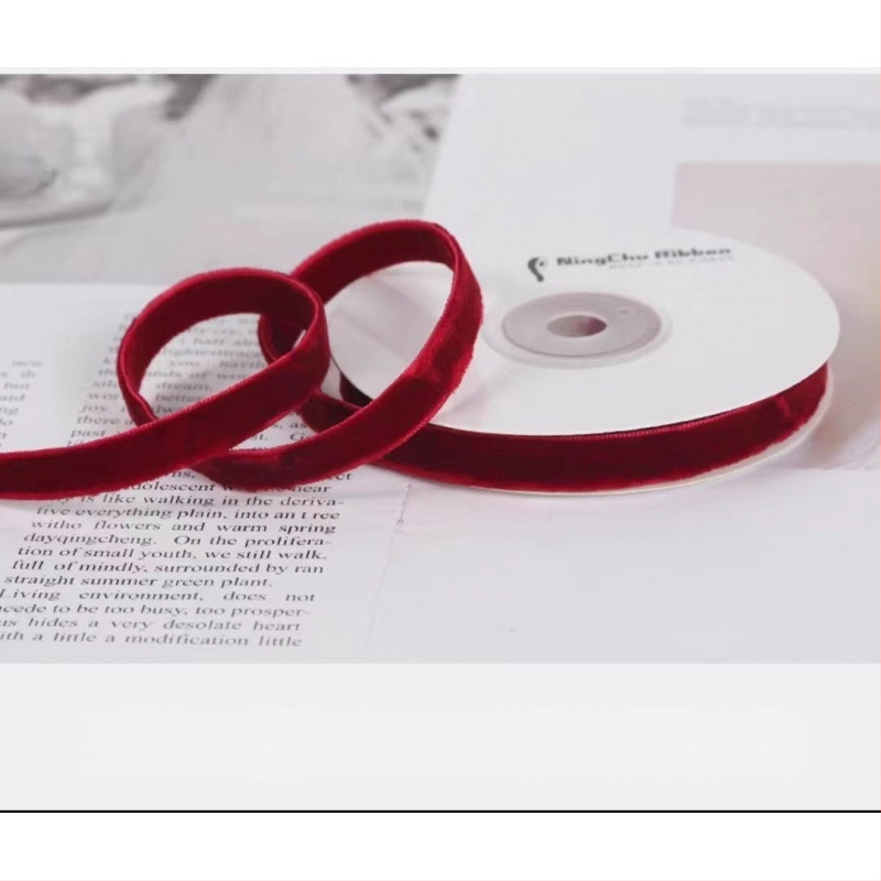 puokštės pakavimas dvipusis aksominis flocking dovanų kaspinas „pasidaryk pats“ rankų darbo vyno raudona juostelė vienpusė kepimo juostelė