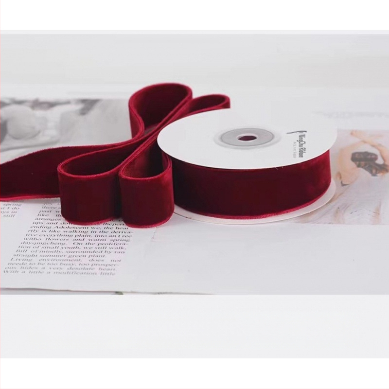 puokštės pakavimas dvipusis aksominis flocking dovanų kaspinas „pasidaryk pats“ rankų darbo vyno raudona juostelė vienpusė kepimo juostelė