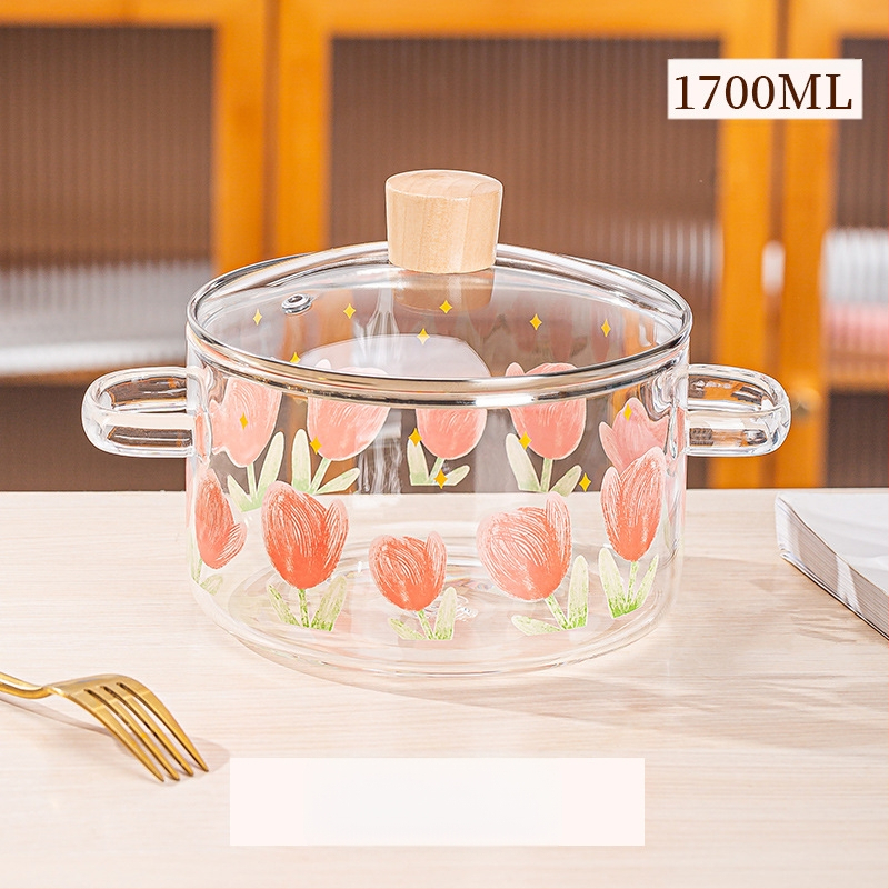 „Creative Bear“ dvigubos ausys sriubos puodas dryžuotas puodas stiklinis permatomas sveikatos puodas elektrinė keraminė viryklė šildomas greito paruošimo makaronų dubenėlis pieno puodas