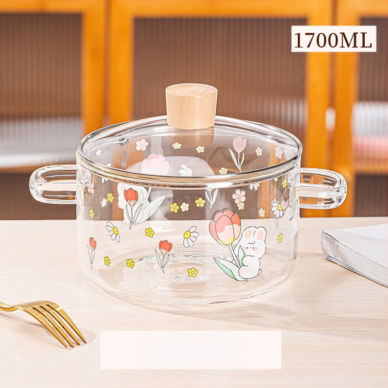 „Creative Bear“ dvigubos ausys sriubos puodas dryžuotas puodas stiklinis permatomas sveikatos puodas elektrinė keraminė viryklė šildomas greito paruošimo makaronų dubenėlis pieno puodas