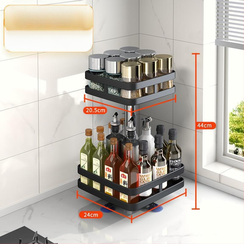 Virtuvės pasukamas prieskonių laikymo stovas, stalviršio kampinis pagardų aliejus, druskos padažas, acto butelis, stiklainis, daugiasluoksnis laikymo stovas