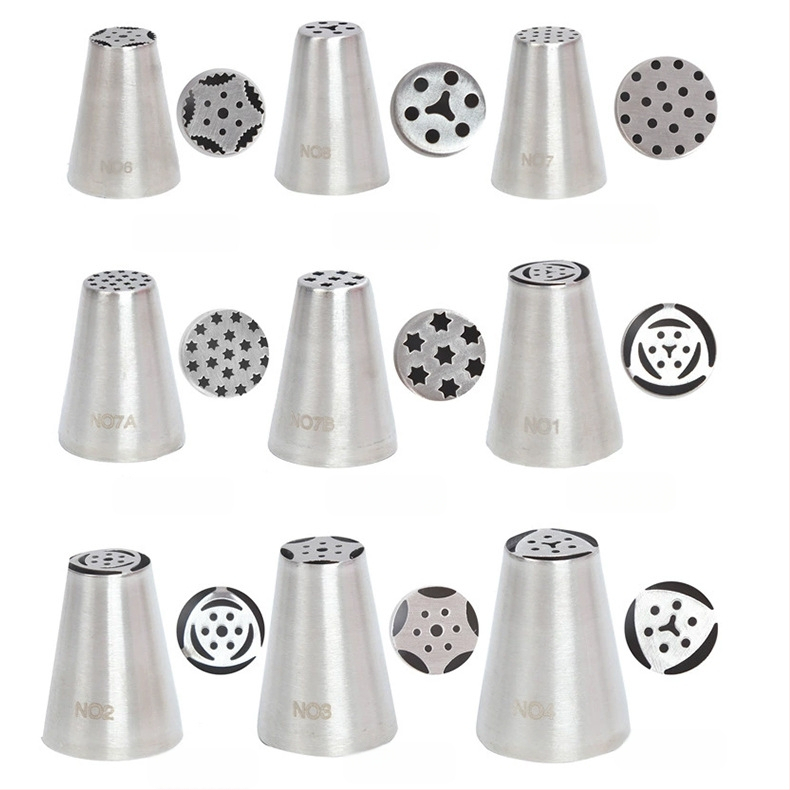 Rusiškų dekoravimo antgalių rinkinys iš 304 nerūdijančio plieno, vientisas kreminės dekoravimo antgalis, kepimo įrankis, formelė