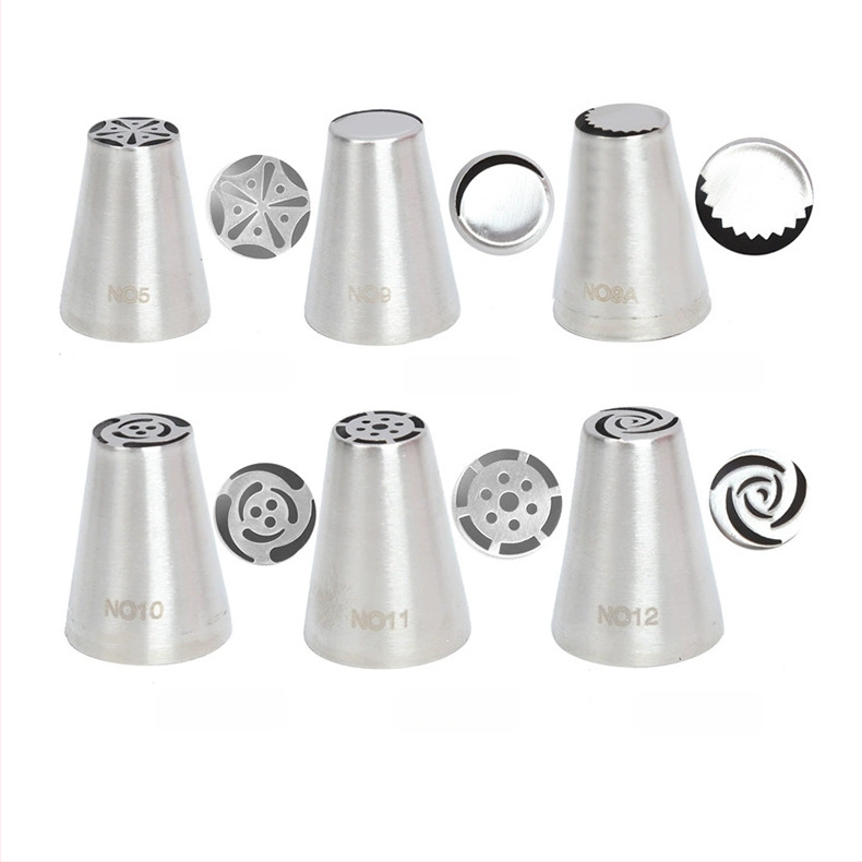 Rusiškų dekoravimo antgalių rinkinys iš 304 nerūdijančio plieno, vientisas kreminės dekoravimo antgalis, kepimo įrankis, formelė