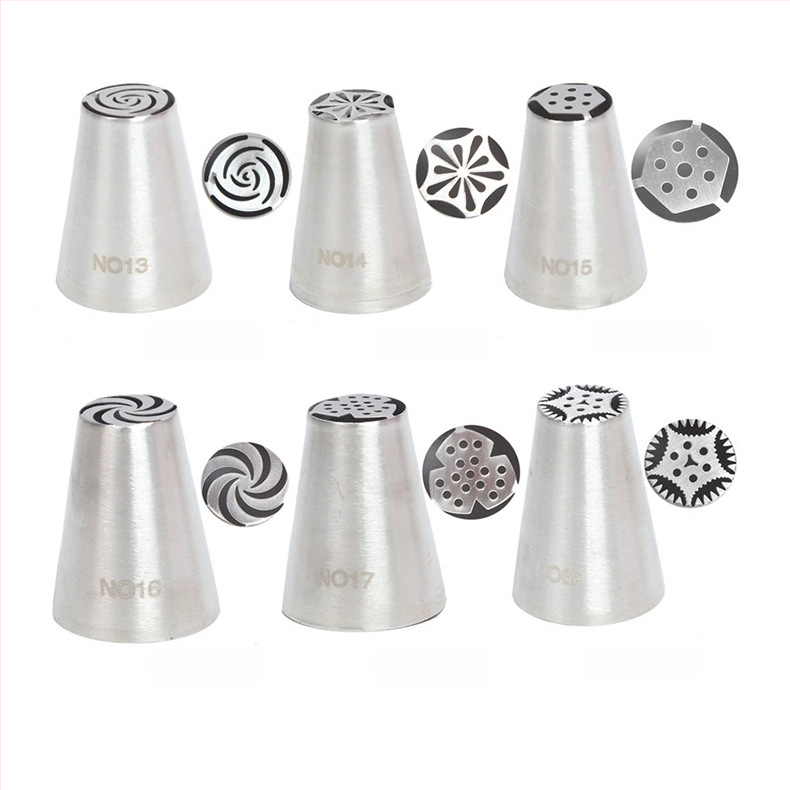 Rusiškų dekoravimo antgalių rinkinys iš 304 nerūdijančio plieno, vientisas kreminės dekoravimo antgalis, kepimo įrankis, formelė