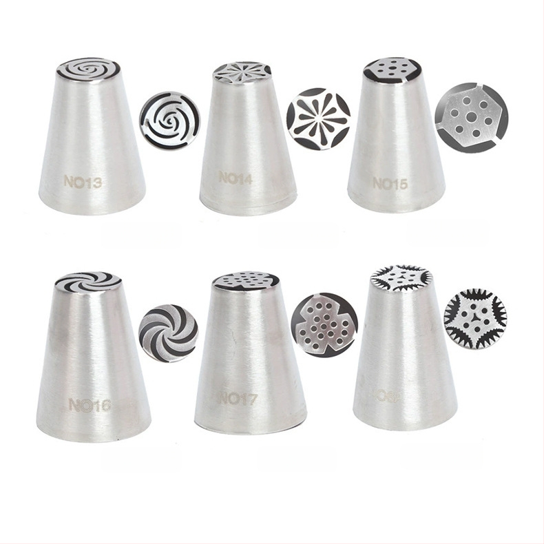 Rusiškų dekoravimo antgalių rinkinys iš 304 nerūdijančio plieno, vientisas kreminės dekoravimo antgalis, kepimo įrankis, formelė