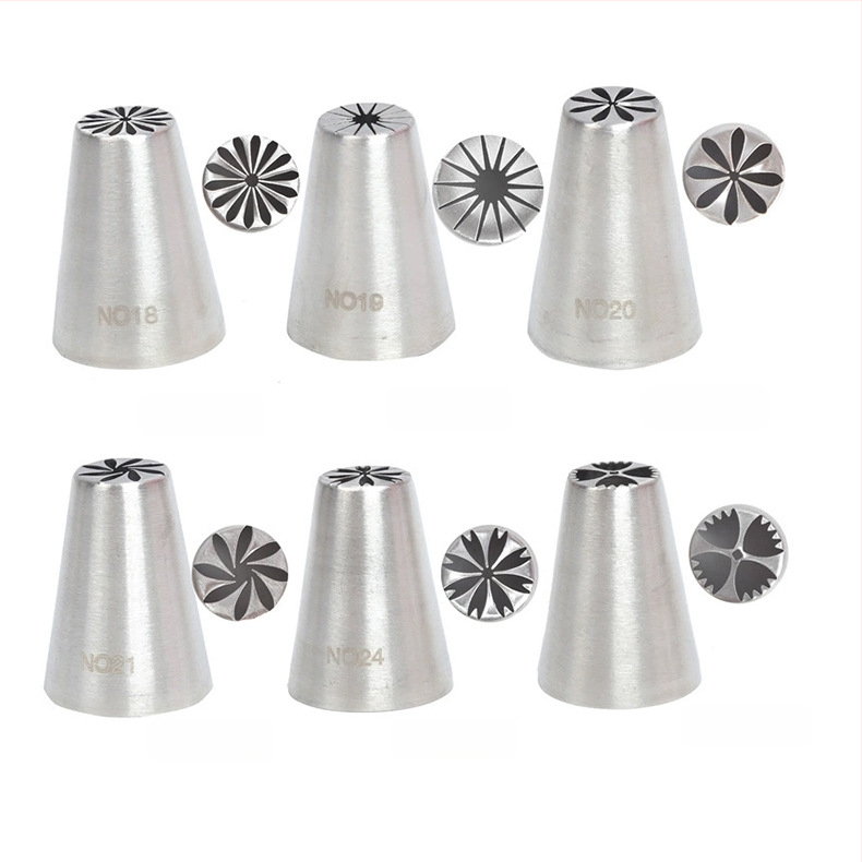 Rusiškų dekoravimo antgalių rinkinys iš 304 nerūdijančio plieno, vientisas kreminės dekoravimo antgalis, kepimo įrankis, formelė