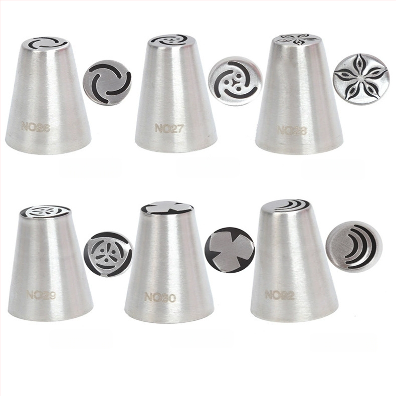 Rusiškų dekoravimo antgalių rinkinys iš 304 nerūdijančio plieno, vientisas kreminės dekoravimo antgalis, kepimo įrankis, formelė