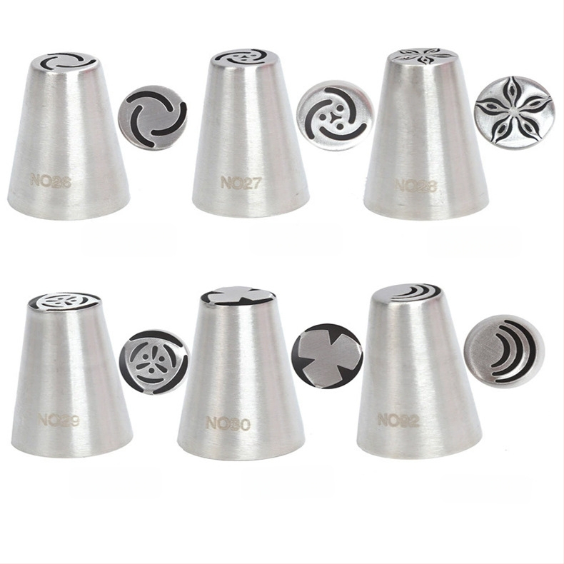 Rusiškų dekoravimo antgalių rinkinys iš 304 nerūdijančio plieno, vientisas kreminės dekoravimo antgalis, kepimo įrankis, formelė