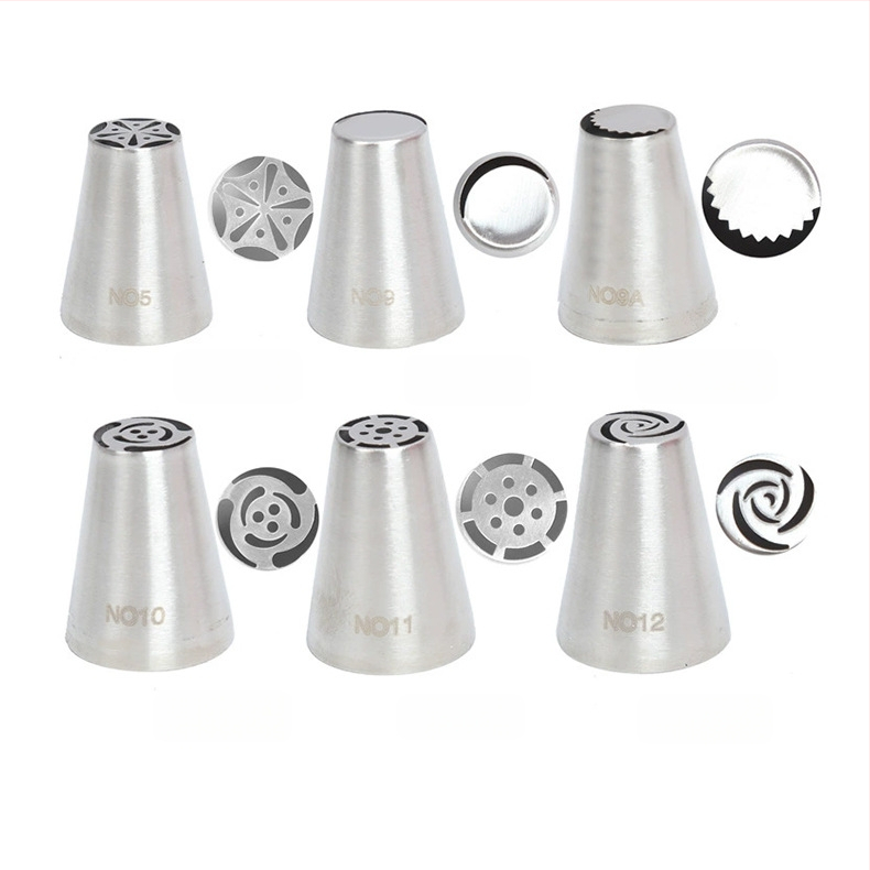 Rusiškų dekoravimo antgalių rinkinys iš 304 nerūdijančio plieno, vientisas kreminės dekoravimo antgalis, kepimo įrankis, formelė