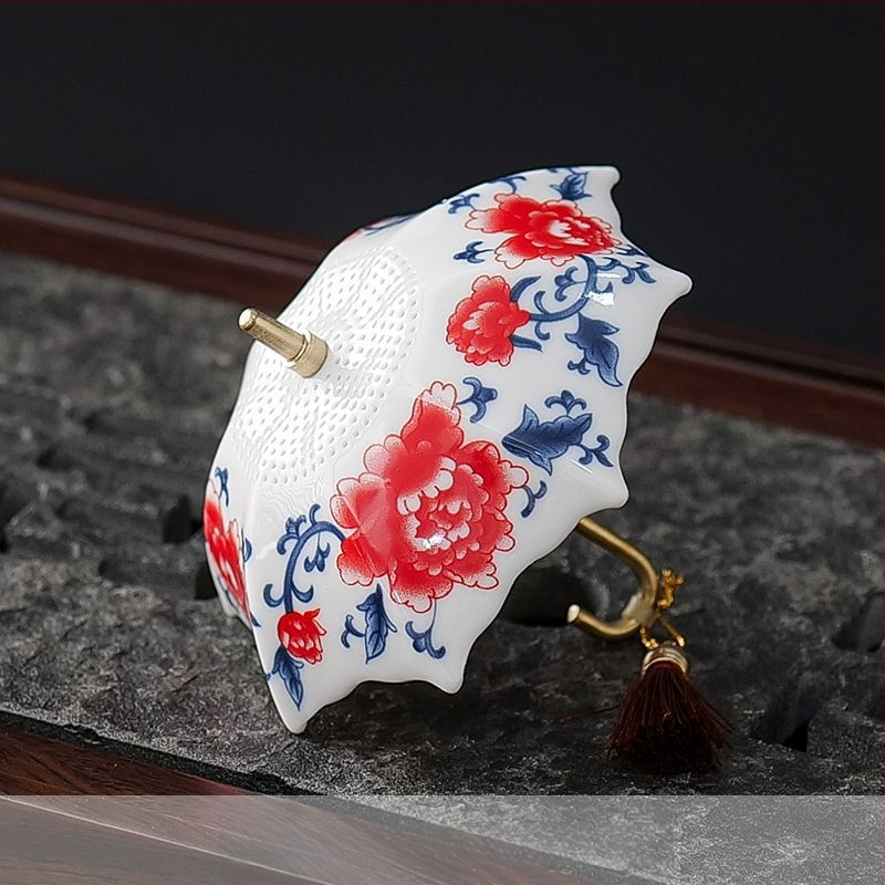 Kūrybingas mėlynas ir gėlėtas skėtis su arbatos nuotėkiu arbatos filtras keraminis arbatos filtras arbatos ceremonijos aksesuarai arbatos staliukas arbatos stalo dekoracijos papuošalai