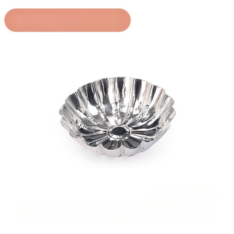 Ühekordselt kasutatav krüsanteemikoogi vorm, ümmargune plekkfooliumist tass, munakoogipuding, hobuserauakujuline koogisupi täidisekott, plekk-paberikauss