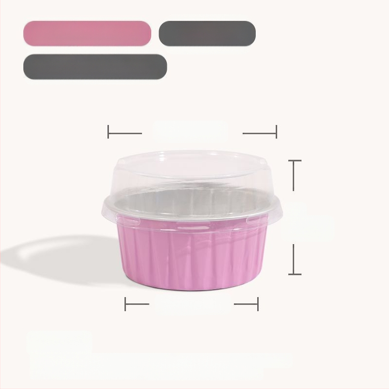 Ühekordselt kasutatav krüsanteemikoogi vorm, ümmargune plekkfooliumist tass, munakoogipuding, hobuserauakujuline koogisupi täidisekott, plekk-paberikauss