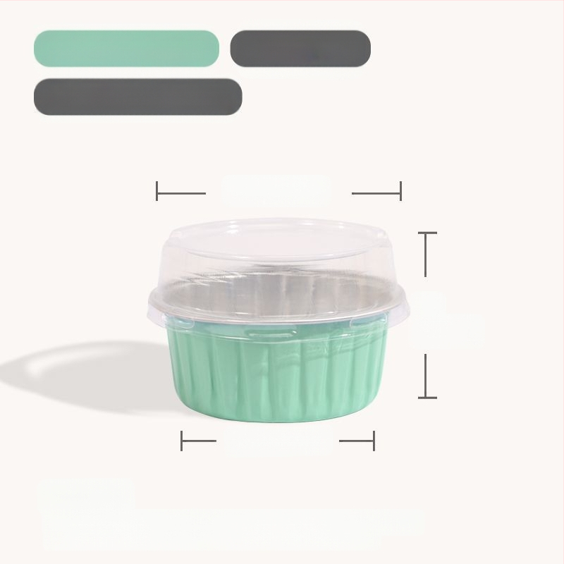 Ühekordselt kasutatav krüsanteemikoogi vorm, ümmargune plekkfooliumist tass, munakoogipuding, hobuserauakujuline koogisupi täidisekott, plekk-paberikauss