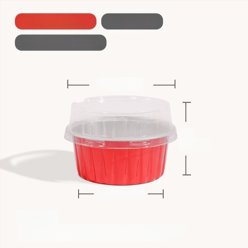 Ühekordselt kasutatav krüsanteemikoogi vorm, ümmargune plekkfooliumist tass, munakoogipuding, hobuserauakujuline koogisupi täidisekott, plekk-paberikauss