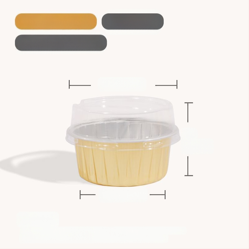 Ühekordselt kasutatav krüsanteemikoogi vorm, ümmargune plekkfooliumist tass, munakoogipuding, hobuserauakujuline koogisupi täidisekott, plekk-paberikauss