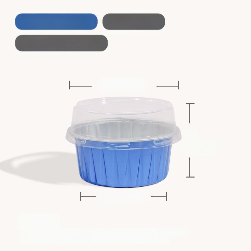 Ühekordselt kasutatav krüsanteemikoogi vorm, ümmargune plekkfooliumist tass, munakoogipuding, hobuserauakujuline koogisupi täidisekott, plekk-paberikauss