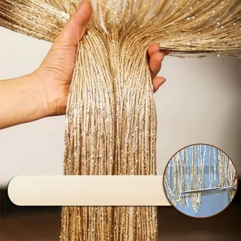 Sidabrinių siūlų užuolaidų durų užuolaidų namų kambario lipni pertvara vestuvių dekoracija pusės užuolaidos pakabinamos užuolaidų siūlų pakabukas