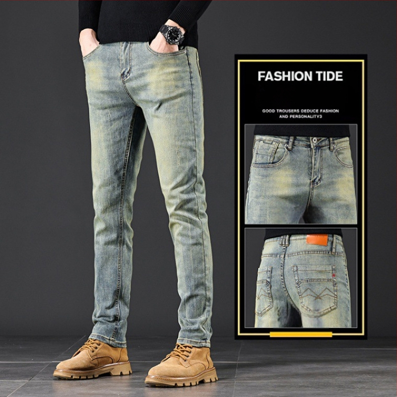 Tavaszi és őszi új koreai stílusú farmernadrág férfiaknak, divatos márkájú retró, karcsúsított, csípős, rugalmas, alkalmi, hosszú nadrág férfiaknak