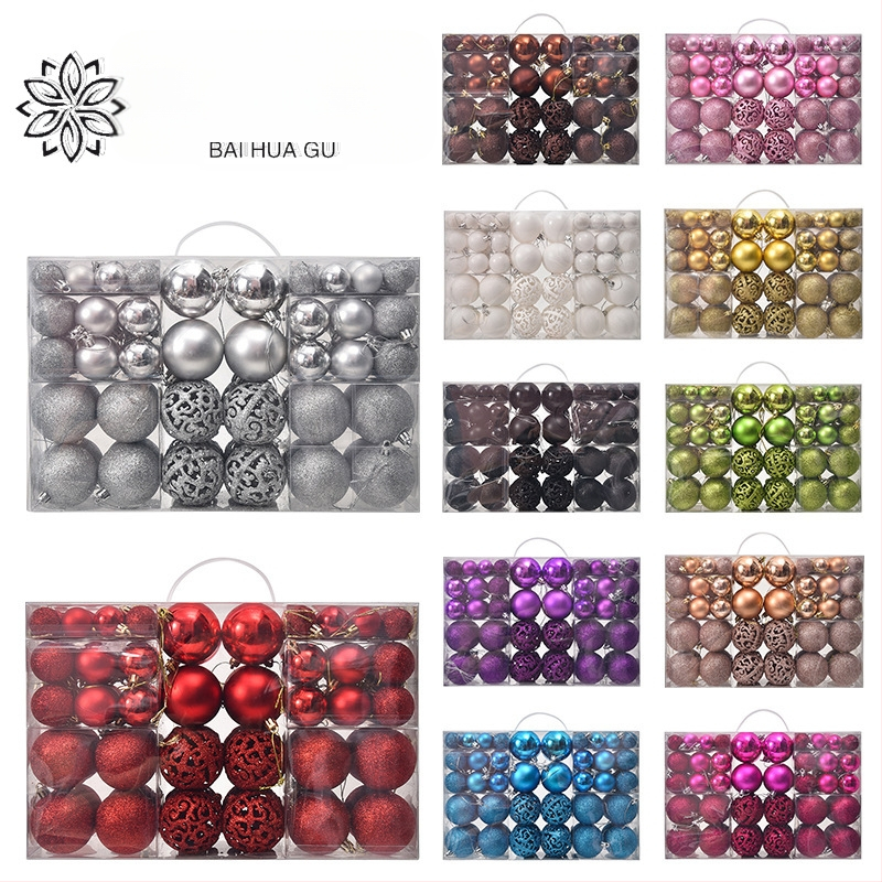 Kepti kalėdiniai kamuoliukai 100 vnt. Kalėdinių dekoracijų papuošalai 6 stiliai 6 spalvos plastikiniai kamuoliukai kalėdinių dovanų gamintojas aklųjų dėžutė