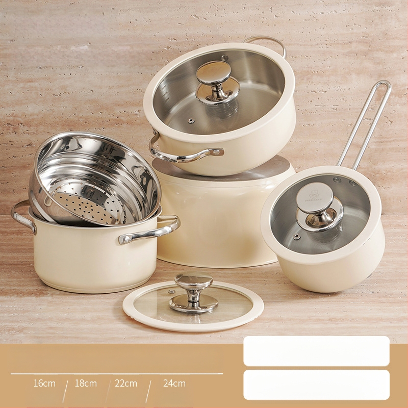 304 nerūdijančio plieno keraminis lakuotas pieno sriubos puodas, garintuvas, silikoninis stiklinis dangtis, mažas puodas, restorano virtuvė