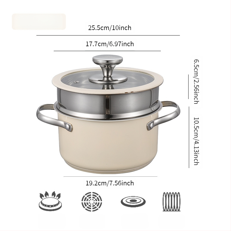 304 nerūdijančio plieno keraminis lakuotas pieno sriubos puodas, garintuvas, silikoninis stiklinis dangtis, mažas puodas, restorano virtuvė