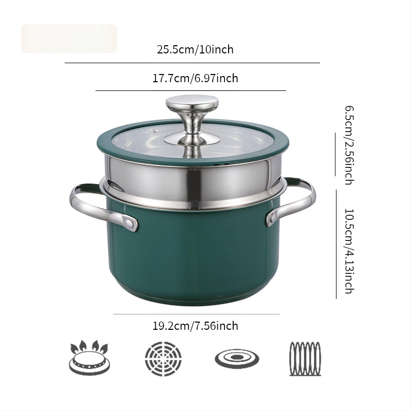 304 nerūdijančio plieno keraminis lakuotas pieno sriubos puodas, garintuvas, silikoninis stiklinis dangtis, mažas puodas, restorano virtuvė