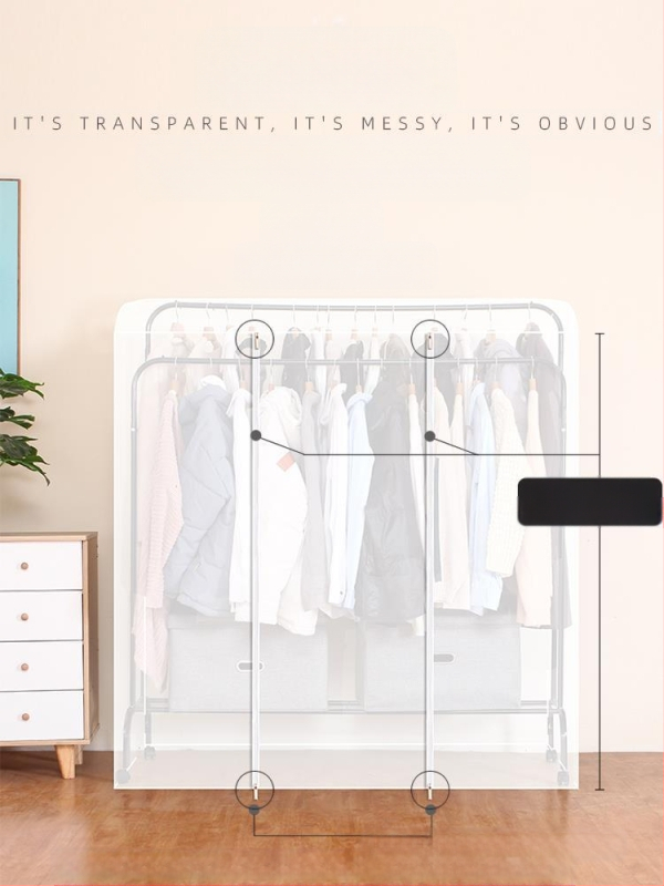 Magas és alacsony dupla rúd akasztós huzat hálószobába, padlóra helyezhető, porvédő huzat, átlátszó ruhákhoz, porvédő huzat kabáttárolóhoz