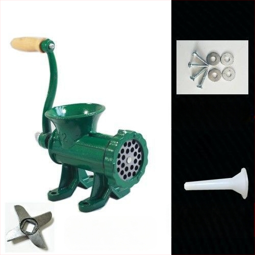 Старомодна чугунена ръчна месомелачка № 12, ръчна плънка за наденици, месомелачка, машина за наденици, мелачка за пилешко месо, мелачка за риба, други не са включени