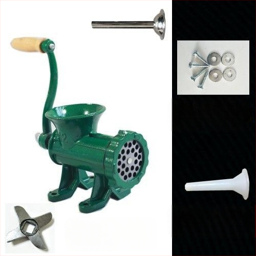 Старомодна чугунена ръчна месомелачка № 12, ръчна плънка за наденици, месомелачка, машина за наденици, мелачка за пилешко месо, мелачка за риба, други не са включени