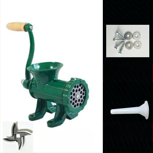 Старомодна чугунена ръчна месомелачка № 12, ръчна плънка за наденици, месомелачка, машина за наденици, мелачка за пилешко месо, мелачка за риба, други не са включени