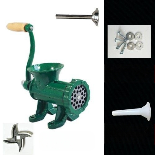 Старомодна чугунена ръчна месомелачка № 12, ръчна плънка за наденици, месомелачка, машина за наденици, мелачка за пилешко месо, мелачка за риба, други не са включени