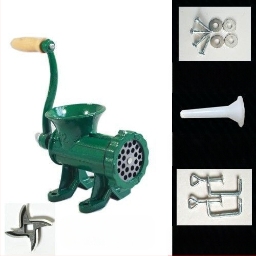 Старомодна чугунена ръчна месомелачка № 12, ръчна плънка за наденици, месомелачка, машина за наденици, мелачка за пилешко месо, мелачка за риба, други не са включени