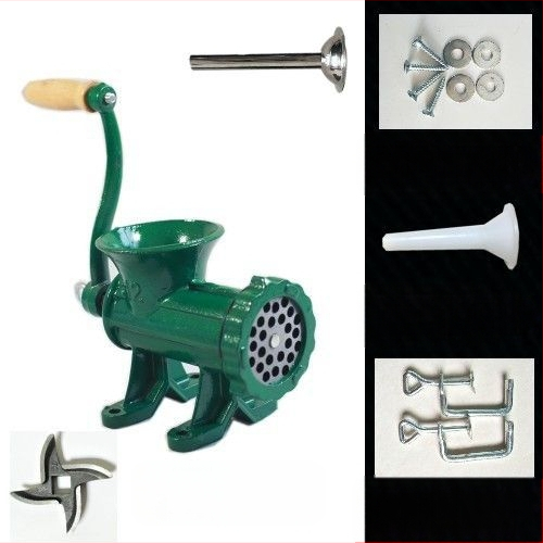 Старомодна чугунена ръчна месомелачка № 12, ръчна плънка за наденици, месомелачка, машина за наденици, мелачка за пилешко месо, мелачка за риба, други не са включени