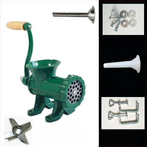 Старомодна чугунена ръчна месомелачка № 12, ръчна плънка за наденици, месомелачка, машина за наденици, мелачка за пилешко месо, мелачка за риба, други не са включени