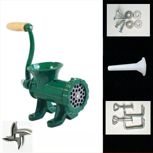 Старомодна чугунена ръчна месомелачка № 12, ръчна плънка за наденици, месомелачка, машина за наденици, мелачка за пилешко месо, мелачка за риба, други не са включени