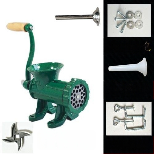 Старомодна чугунена ръчна месомелачка № 12, ръчна плънка за наденици, месомелачка, машина за наденици, мелачка за пилешко месо, мелачка за риба, други не са включени