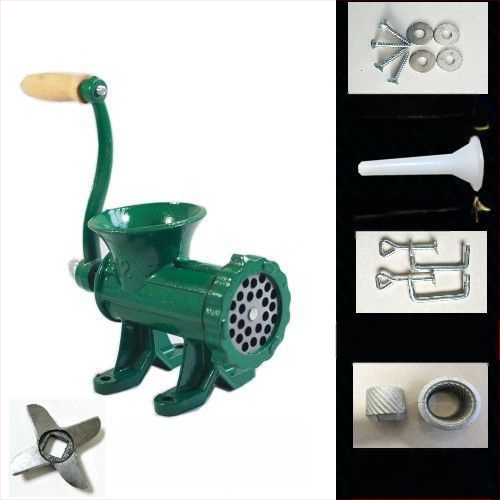 Старомодна чугунена ръчна месомелачка № 12, ръчна плънка за наденици, месомелачка, машина за наденици, мелачка за пилешко месо, мелачка за риба, други не са включени