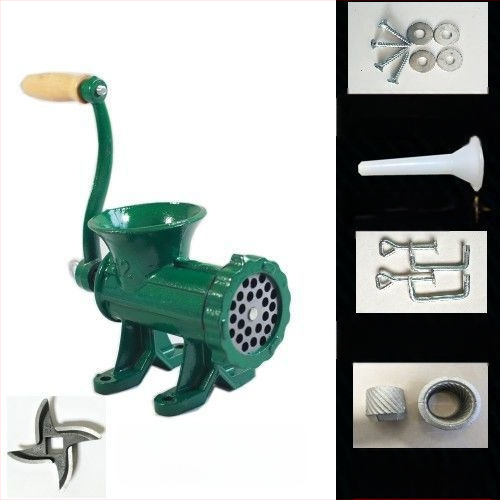 Старомодна чугунена ръчна месомелачка № 12, ръчна плънка за наденици, месомелачка, машина за наденици, мелачка за пилешко месо, мелачка за риба, други не са включени