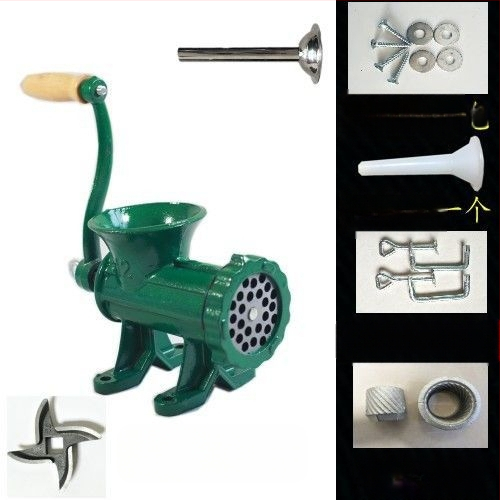 Старомодна чугунена ръчна месомелачка № 12, ръчна плънка за наденици, месомелачка, машина за наденици, мелачка за пилешко месо, мелачка за риба, други не са включени