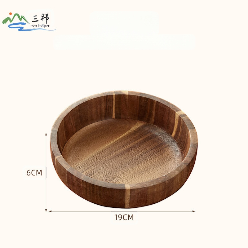 Akácfa salátástál otthoni használatra, természetes bambusztál, extra nagy fa tésztatál, gyermek leesés- és forrázásgátló tál