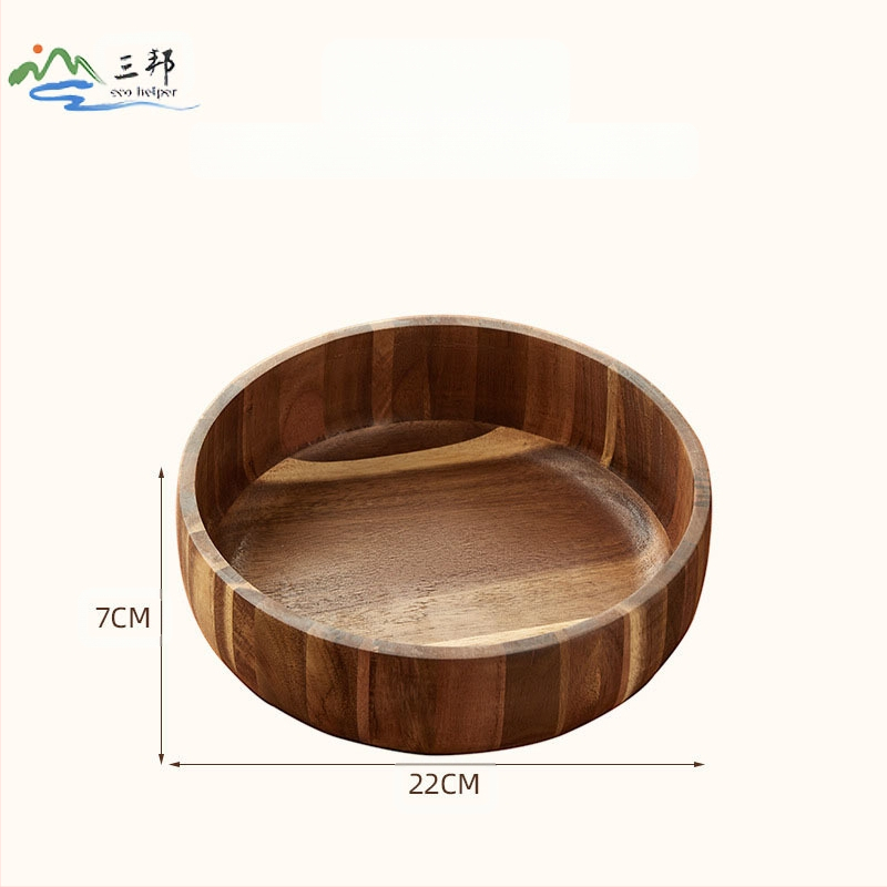 Akácfa salátástál otthoni használatra, természetes bambusztál, extra nagy fa tésztatál, gyermek leesés- és forrázásgátló tál