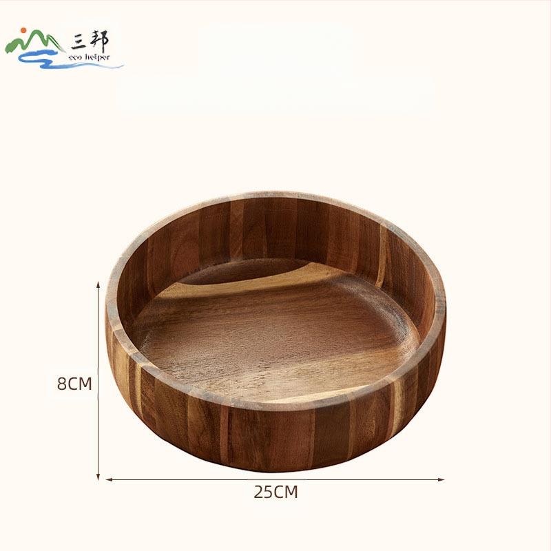 Akácfa salátástál otthoni használatra, természetes bambusztál, extra nagy fa tésztatál, gyermek leesés- és forrázásgátló tál