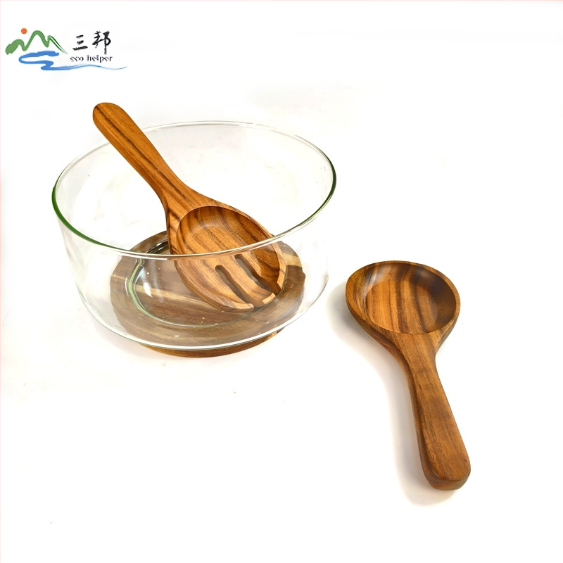 Akácfa salátástál otthoni használatra, természetes bambusztál, extra nagy fa tésztatál, gyermek leesés- és forrázásgátló tál